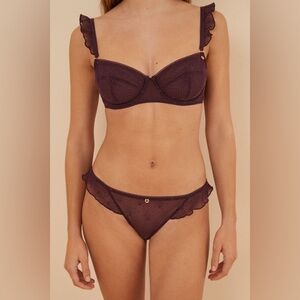 Women’s Secret La Vecina Rubia Bra and Panty Set With Ruffles Wine Red -Size 36B